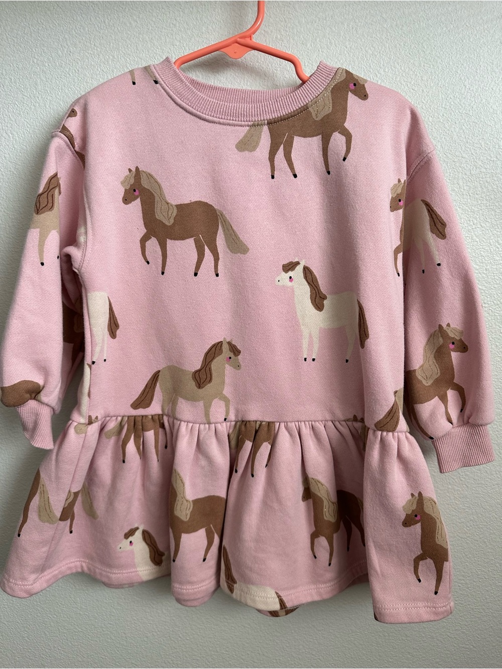 H&M Pink Horse Print Peplum Warm Sweatshirt Dress size 18-24 M